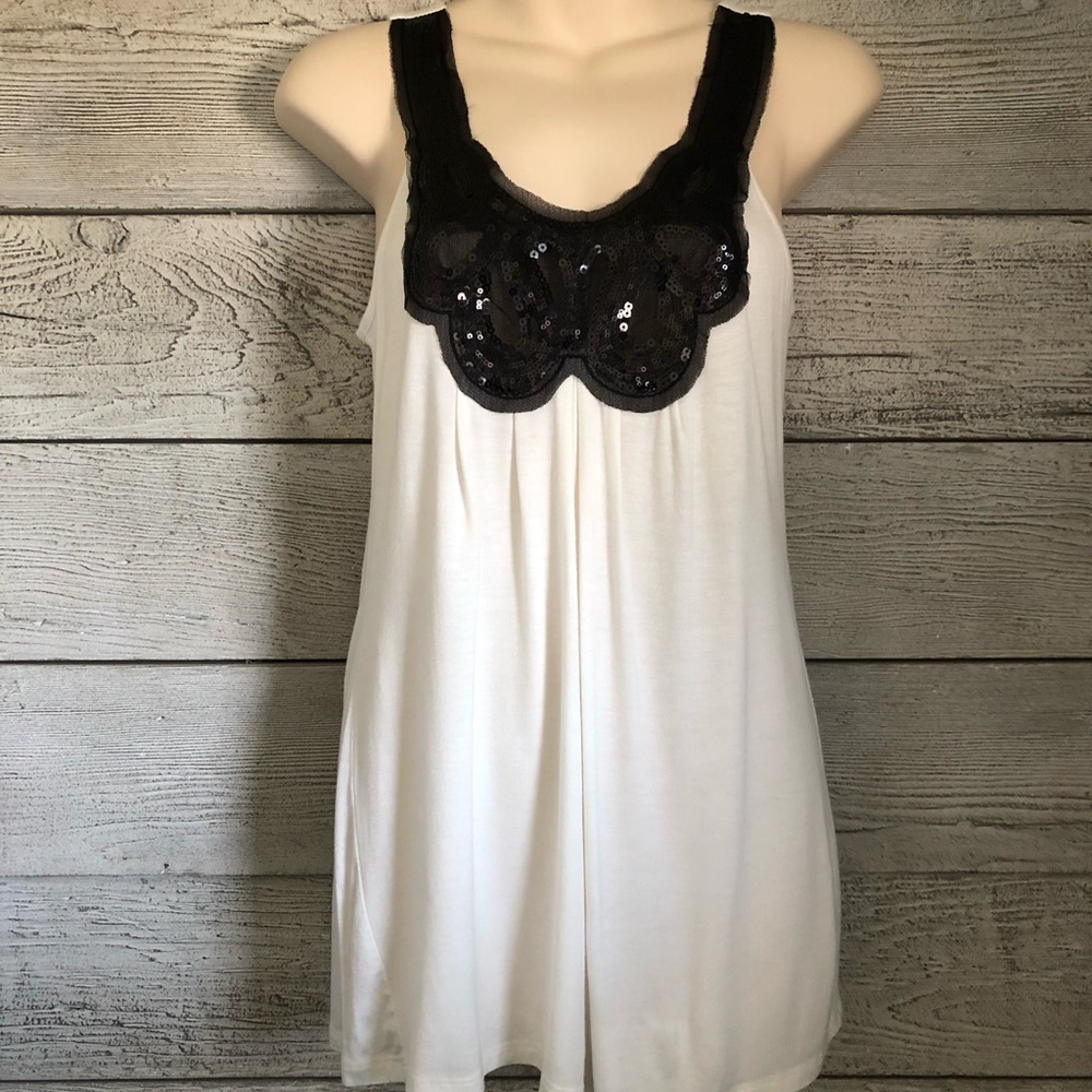 Molli & Mia Soft White Black Sequin Tank Top Size Small